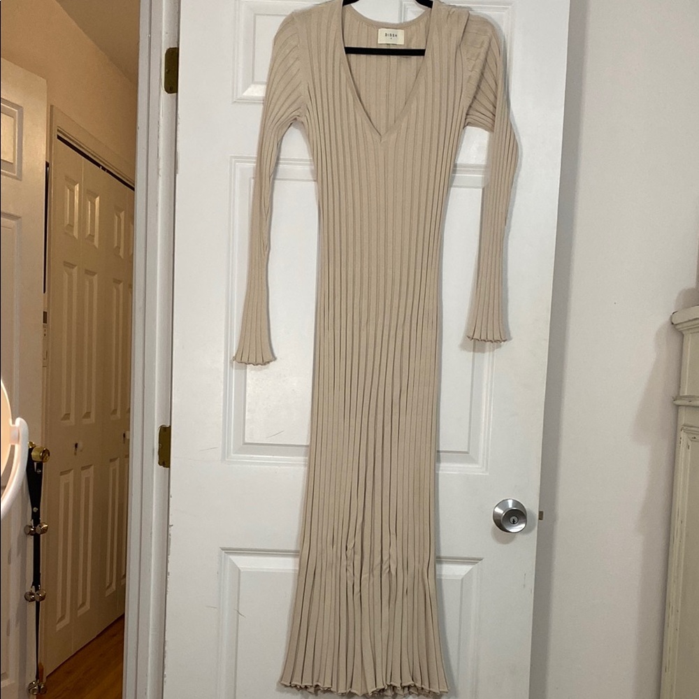 DISSH Beige Long Sleeve Ribbed Dress